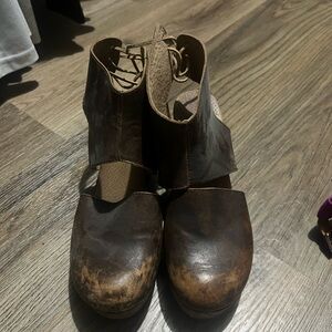 Free People Distressed Brown Leather Mules